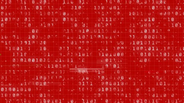 Animation of binary coding data processing on red background