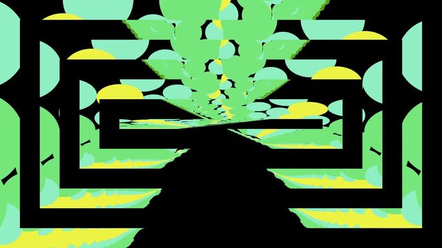 3D digital illustration of a man and woman silhouette walking through a black business labyrinth tunnel as a symbolic vector design sign