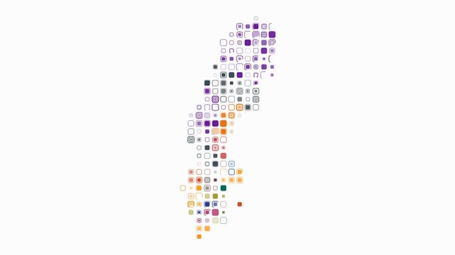 Sweden animated country shape. Pulsating colored dots on the map of the country. Large size rounded square blocks. Digital style Sweden map on white background. Artistic animation video.