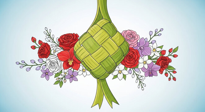 Ketupat lebaran food of Indonesian vector ilustration 