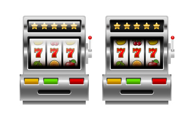 Slot machine. Vector 3d illustration isolated on white background.