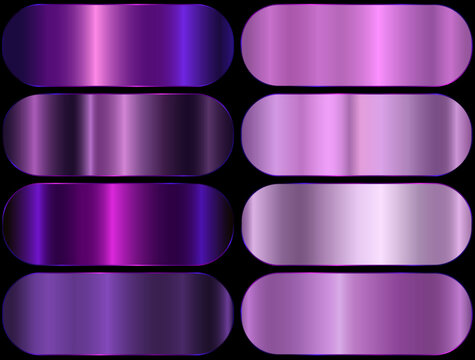 Premium purple gradient swatch palette set. purple metal gradient. realistic aluminum purple rectangles