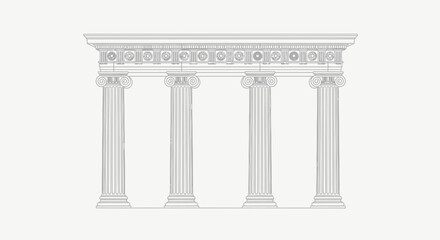 Obraz premium Outline drawing of four classical Greek columns, architectural element, isolated white background.