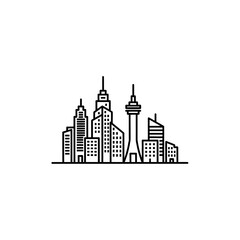 Obraz premium Minimalist Black and White Cityscape Line Art Illustration for Urban Design
