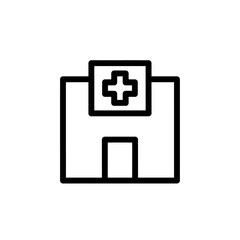 Obraz premium Minimalist Black and White Hospital Building Icon for Healthcare Websites