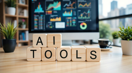 Naklejka premium AI tools for automation and data analysis in marketing and finance teams, artificial intelligence software for workflow optimization, productivity tracking, and smarter decision making