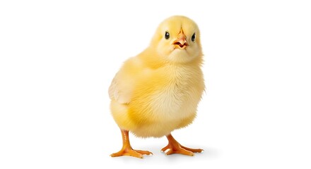 Obraz premium Cute yellow chick standing on white studio background