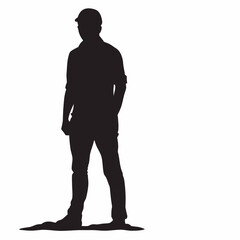 Standing Man Silhouette Side View Casual Male Figure Isolated on Light Background