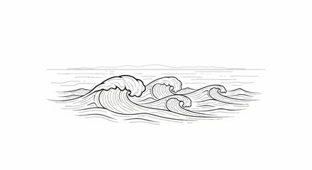 Fototapeta premium Stylized illustration of ocean waves with a distant, hazy shoreline