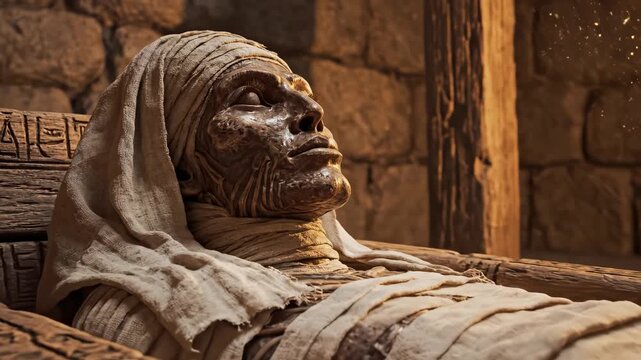 Mummy in ancient sarcophagus