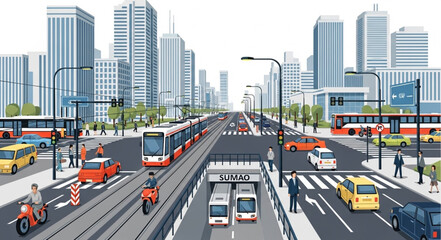 City Street with Modern Vehicles. © Adi