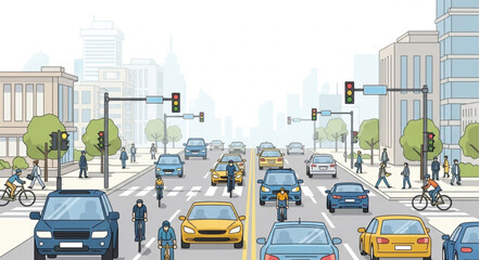 City Street with Cars and Pedestrians. © Adi