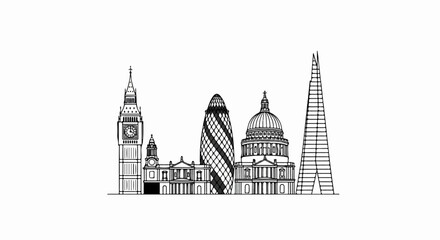Fototapeta premium Stylized line drawing of iconic London skyscrapers and buildings