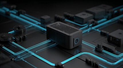 Fototapeta premium Secure Data Server Connected To Digital Network Infrastructure With Cybersecurity Protection Concept, Modern Technology System For Data Processing Cloud Computing And Information Security