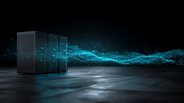 Secure Data Transfer From Protected Server With Encrypted Digital Information Flow, Cybersecurity Technology Concept For Cloud Data Protection And Network Security Background