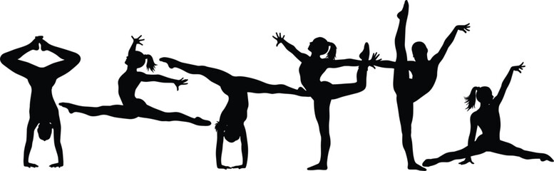 Dance silhouettes forming letters, creative typography vector illustration, gymnastic poses, artistic movement design, performance art concept, human body alphabet artwork © Anamul Arafat