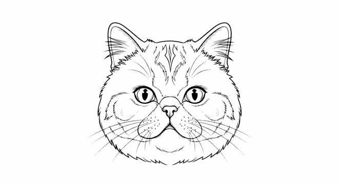 Stylized sketch of a fluffy Persian cat's face with striking eyes