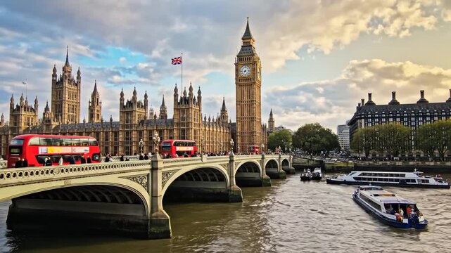London bridge with red bus and Big Ben