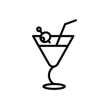Minimalist Illustration of a Martini Glass with an Olive and Straw for Elegant Drink Concept