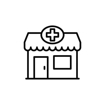 Minimalist Illustration of a Medical Clinic Building with Health Cross Sign