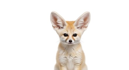 Fennec fox pup with large ears on plain white background