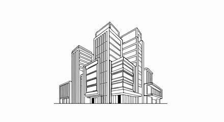 Stylized sketch of modern multi-story buildings with geometric forms