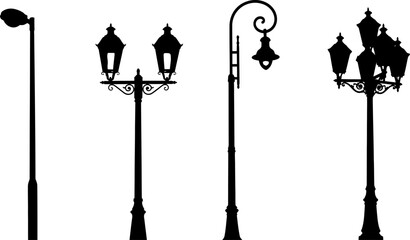 Variety of street lamp post silhouettes