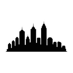 Fototapeta premium Silhouette of Modern City Skyline with Tall Skyscrapers at Night
