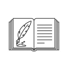 Open Book with Quill Pen Illustration for Creative Writing or Literature Concepts