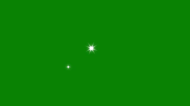 Twinkle Sparkle Stars animation, falling sparkling overlay looping, twinkle cartoon doodle animation, shining white light, twinkle stars light  flat vector blinking on green screen background. 4K