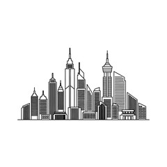 Fototapeta premium Urban City Skyline Illustration with Tall Skyscrapers and Modern Architecture