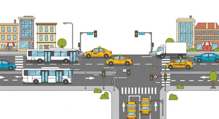 City Street with Traffic and Buildings. © Reza