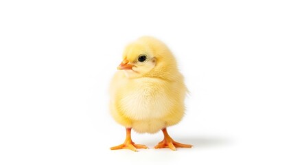 Fototapeta premium Fluffy yellow chick standing on clean white background