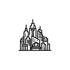 Obraz premium Stylized Cityscape Illustration of Modern Urban Skyscrapers and Tower Skyline