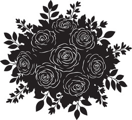 Lush bouquet of roses and various leaves, detailed floral arrangement for romantic and nature-themed designs