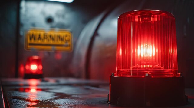 Red warning lights in industrial setting