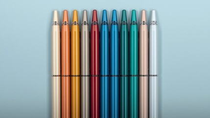 Fototapeta premium Colorful Collection of Vape Pens Arranged in a Row on Blue Background