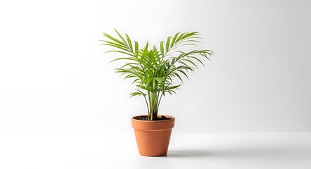Obraz premium Green houseplant in terracotta pot on clean white background