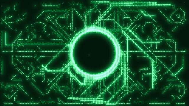 Retro-Futuristic pixelate Monitor. Retro CCTV or VHS pixel Wireframe. 80s, 90s Retro futurism, Retro wave cyberpunk. Digital Data moving on Circuit Board and CPU loop backgrounds. Computer Processing.