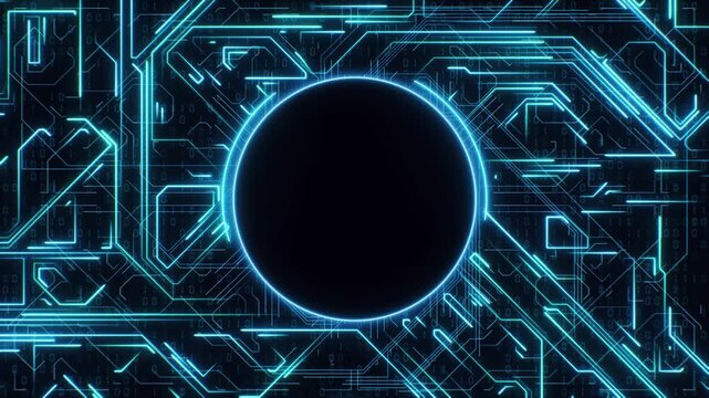 Digital Data moving on Circuit Board and CPU loop backgrounds. Computer Processing and organizing data. Abstract high tech Artificial intelligence (AI), data mining, modern computer technology surface