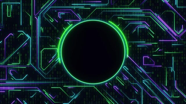 Digital Data moving on Circuit Board and CPU loop backgrounds. Computer Processing and organizing data. Abstract high tech Artificial intelligence (AI), data mining, modern computer technology surface