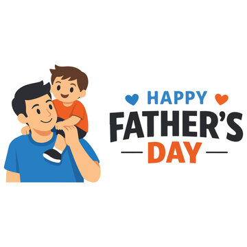 Happy Father&rsquo;s Day &ndash; Cute Dad and Son Flat Icon Design with Typography