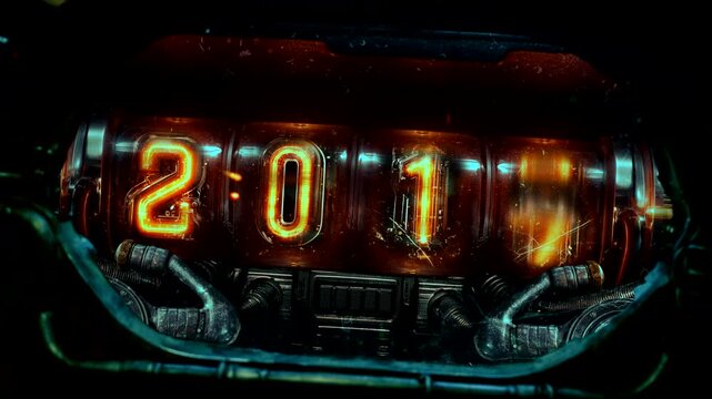 Sci-fi countdown from 2026 to 1983 nixie clock steampunk for streaming