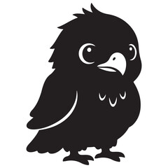 Obraz premium Cute Black Baby Bird Silhouette Illustration on White Background