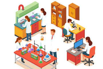 Obraz premium A colorful vector illustration of scientists working in a laboratory setting