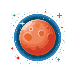 Cartoon red planet with craters surrounded by stars © Celifa