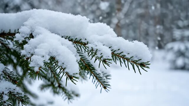 Snowcovered evergreen branch