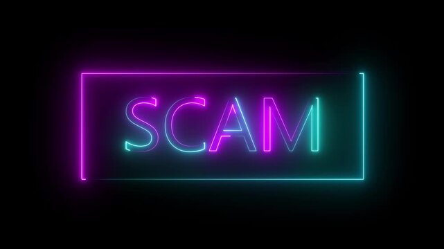 Neon sign SCAM with black background