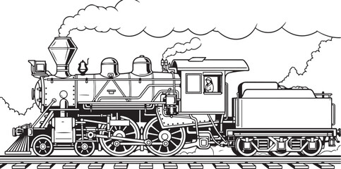 Vintage steam locomotive train on railroad tracks with smoke billowing