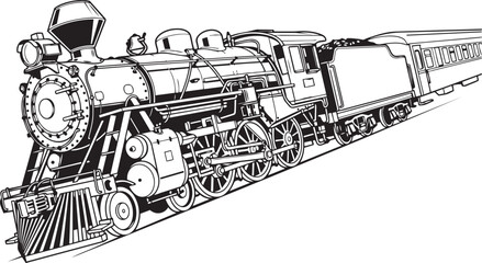 Vintage steam locomotive train engine with multiple carriages